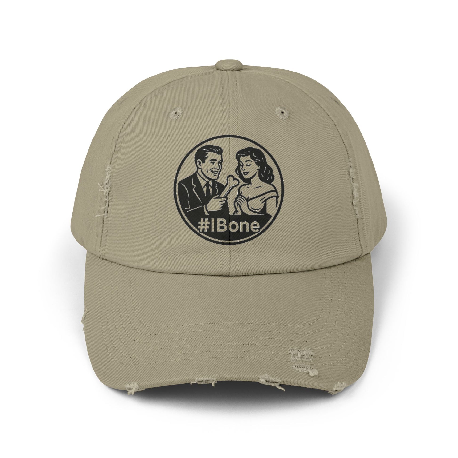 Casual Distressed Cap with Fun #IBone Design, Unisex Hat, Gift for Friends, Trendy Baseball Cap, Fashionable Headwear